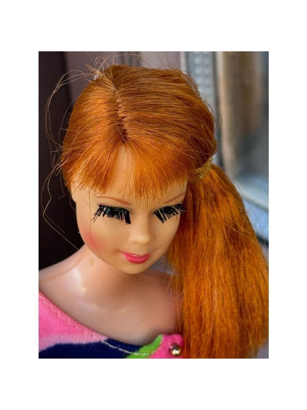Vintage Stacey Barbie red hair striped swim full lash high color pink body Mexic